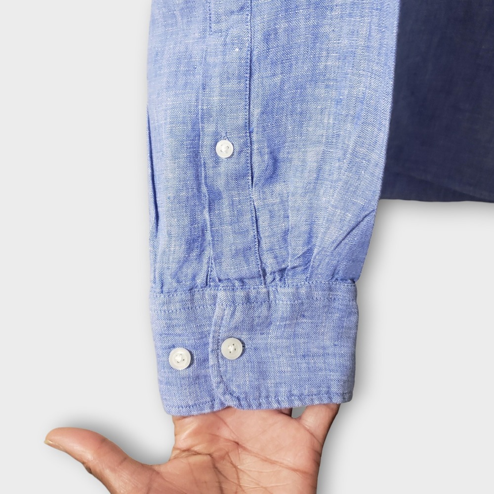 Charles Tyrwhitt Mens Large Classic Fit Blue 100% Linen Long Sleeve Button Shirt - Picture 3 of 11